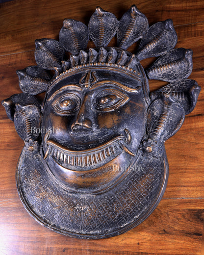 Vintage Bronze Kaal Bhairav Face Mask | Bhuta Wall Hanging 21 inch