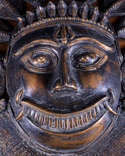 Vintage Bronze Kaal Bhairav Face Mask | Bhuta Wall Hanging 21 inch