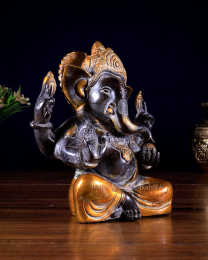 Vintage Brass Taj Ganesha Idol | Height 7 inch