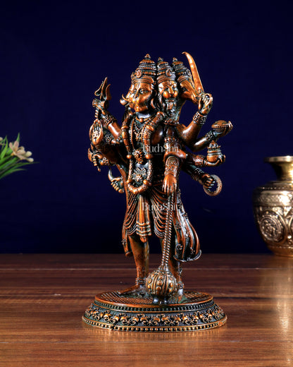 Pure Brass Superfine Standing Panchmukhi Hanuman Idol 6.5" chola brown finish