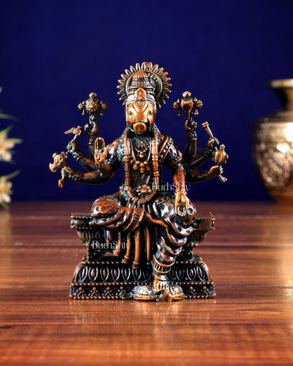 Intricate Hollow-Cast Goddess Varahi Superfine Brass Idol – 4" Tall chola brown tone