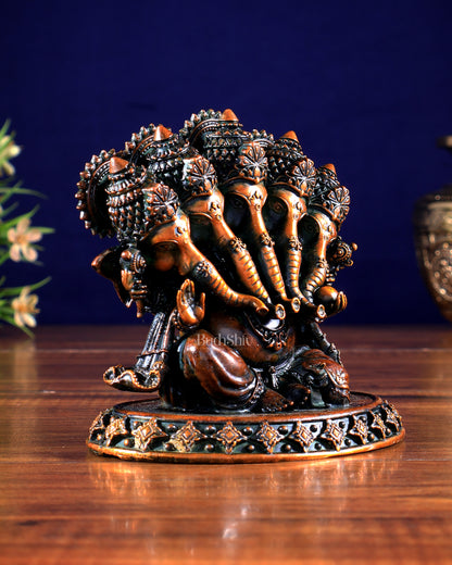 Brass Superfine Panchmukhi Ganesha Idol – Five-Headed Ganesha, 4.2" chola tone