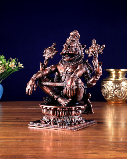 Pure Copper Solid Yoga Narasimha Idol – Large & Heavy 7.5 inch