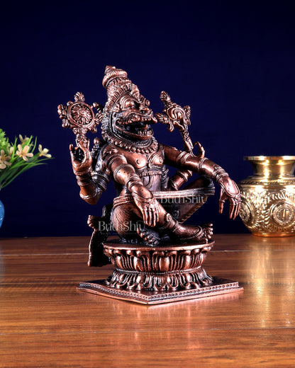 Pure Copper Solid Yoga Narasimha Idol – Large & Heavy 7.5 inch