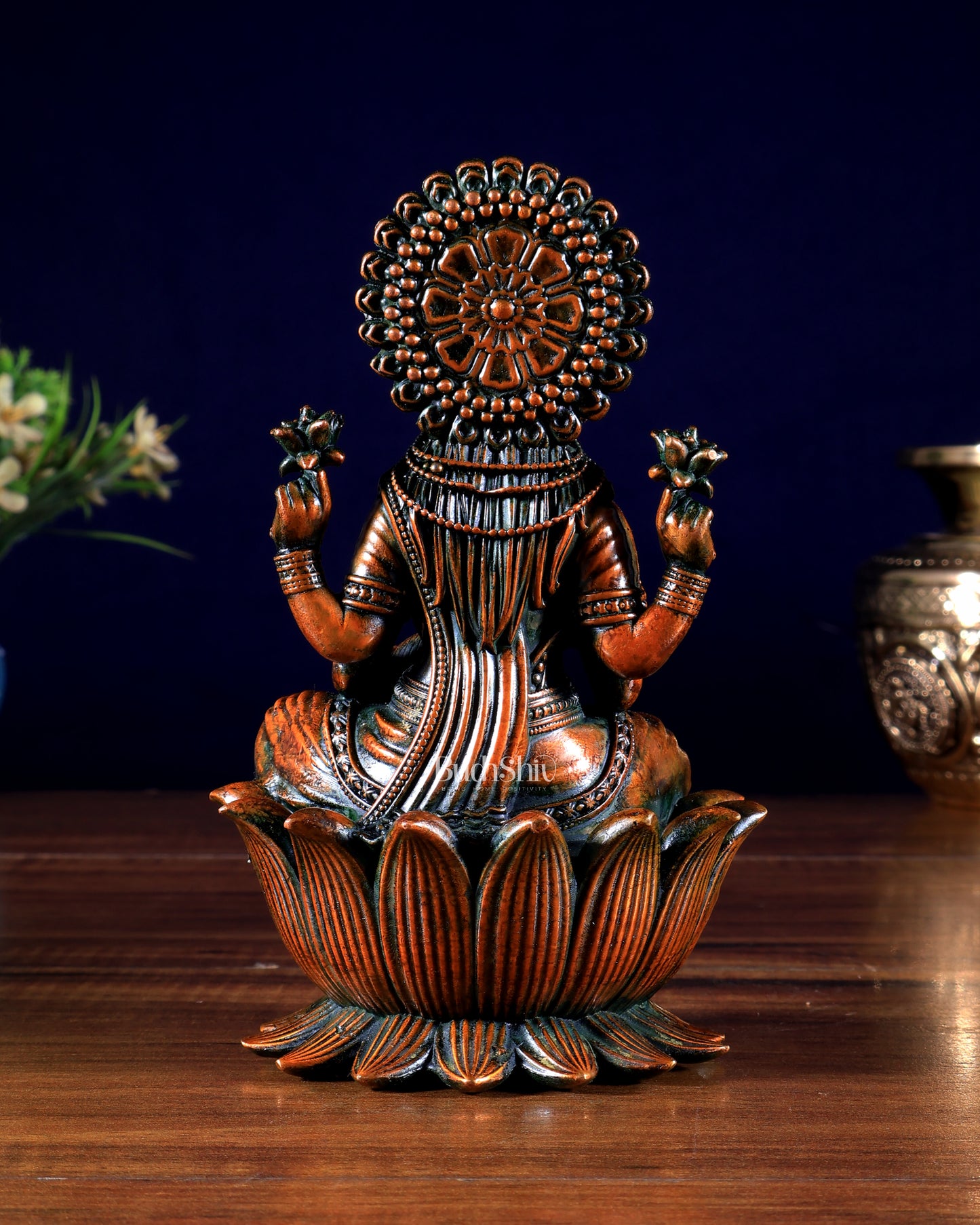 Brass Superfine Lakshmi Idol - 6 Inch lotus base brown tone