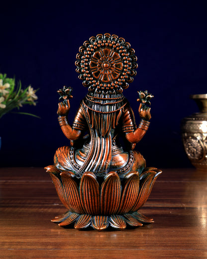 Brass Superfine Lakshmi Idol - 6 Inch lotus base brown tone
