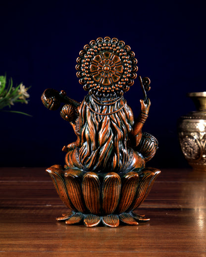 Superfine Brass Saraswati Idol - 6" Tall brown tone