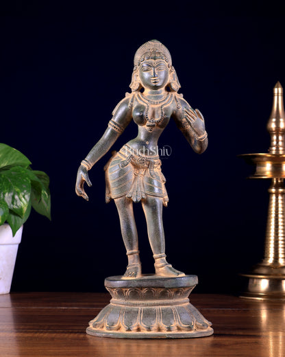 Traditional Brass Apsara Sculpture | 11 Inch sand patina