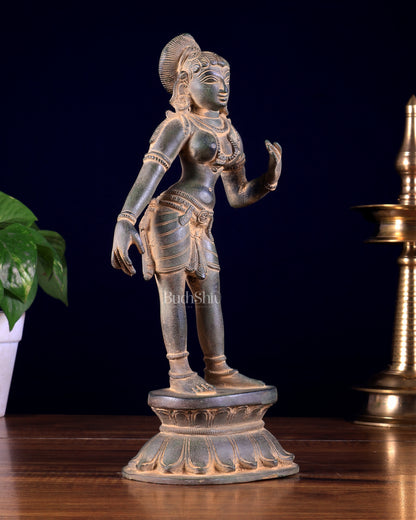 Traditional Brass Apsara Sculpture | 11 Inch sand patina