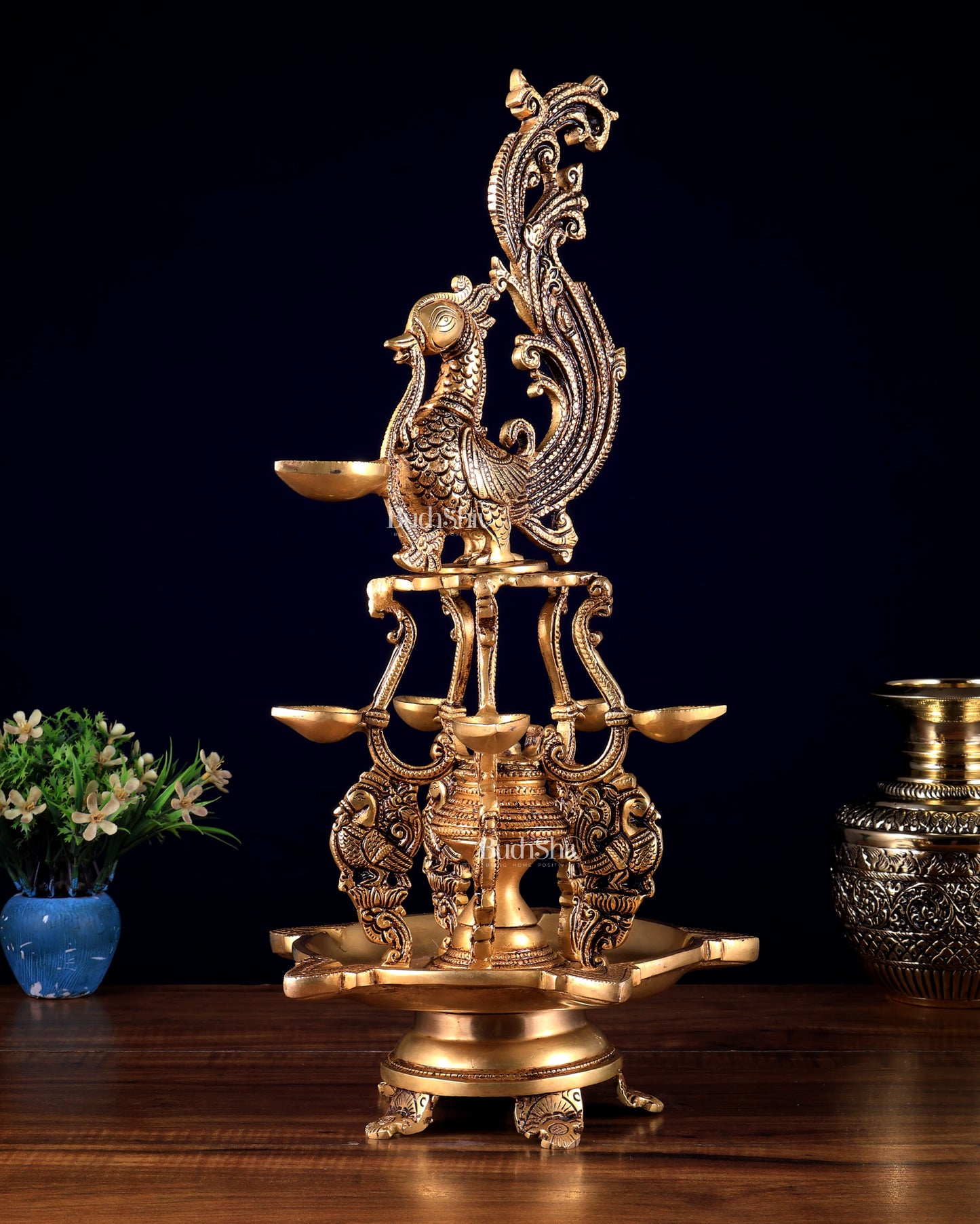 Brass Large Annampakshi Diya Samai Oil Lamp – Multiple Wicks 18 inch