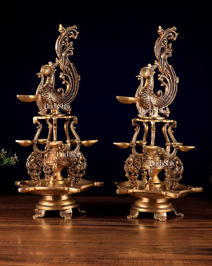 Brass Large Annampakshi Diya Samai Oil Lamps pair  – Multiple Wicks 18 inch