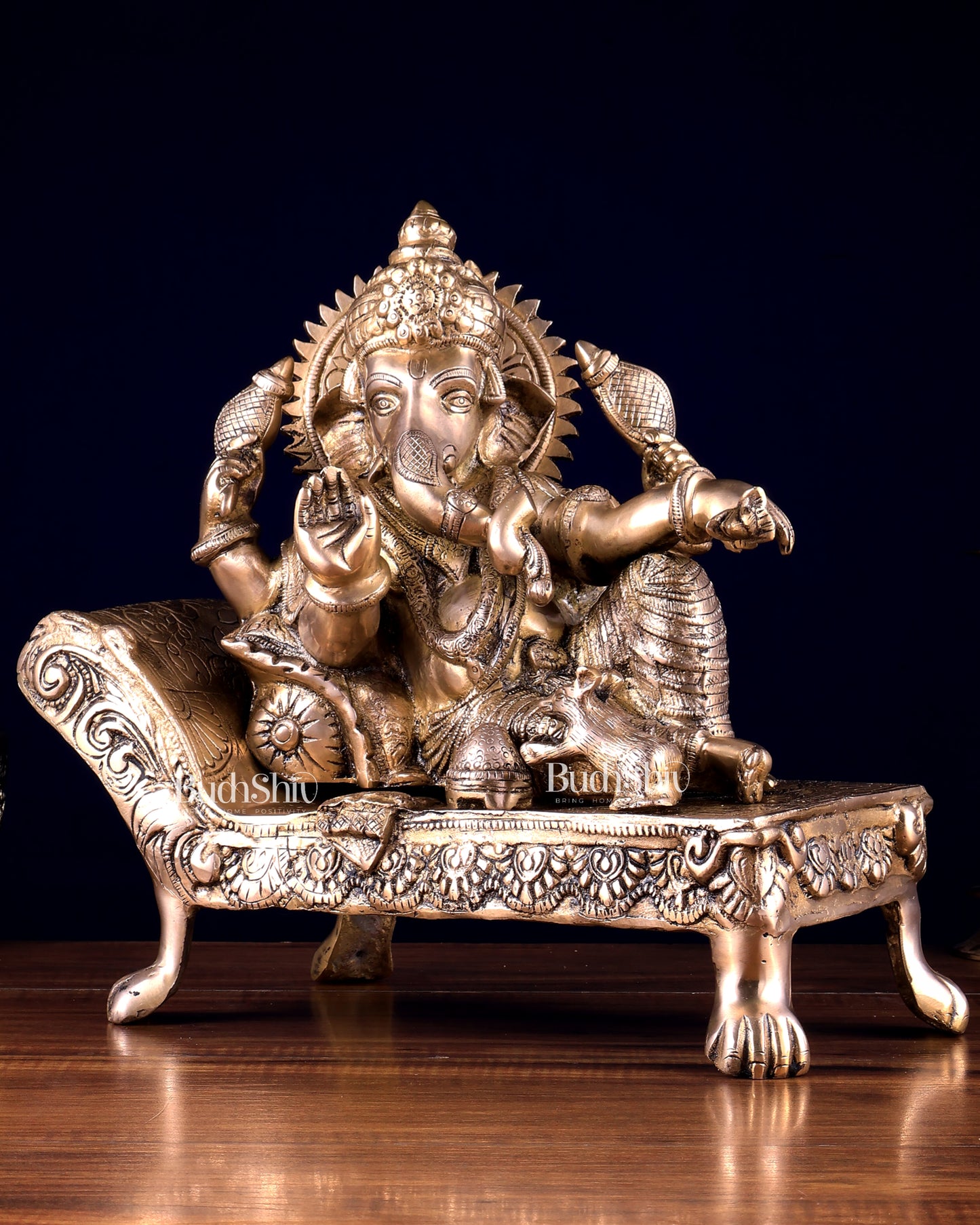 Pure Brass Resting Ganesha Statue – Auspicious Home & Temple Decor 13.5 inch