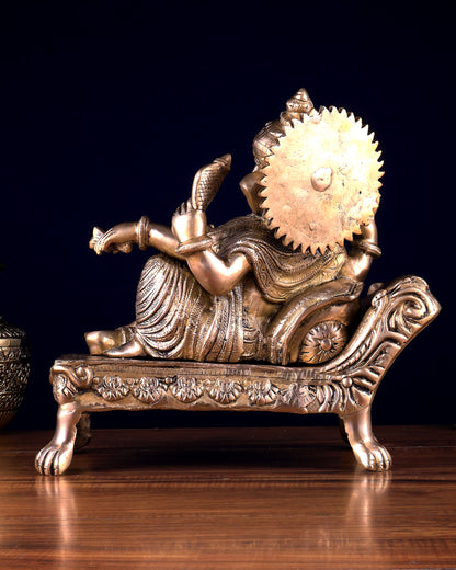 Pure Brass Resting Ganesha Statue – Auspicious Home & Temple Decor 13.5 inch