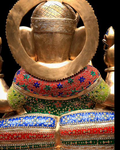 Pure Brass Ganesha Statue with Meenakari Stonework 33 inch