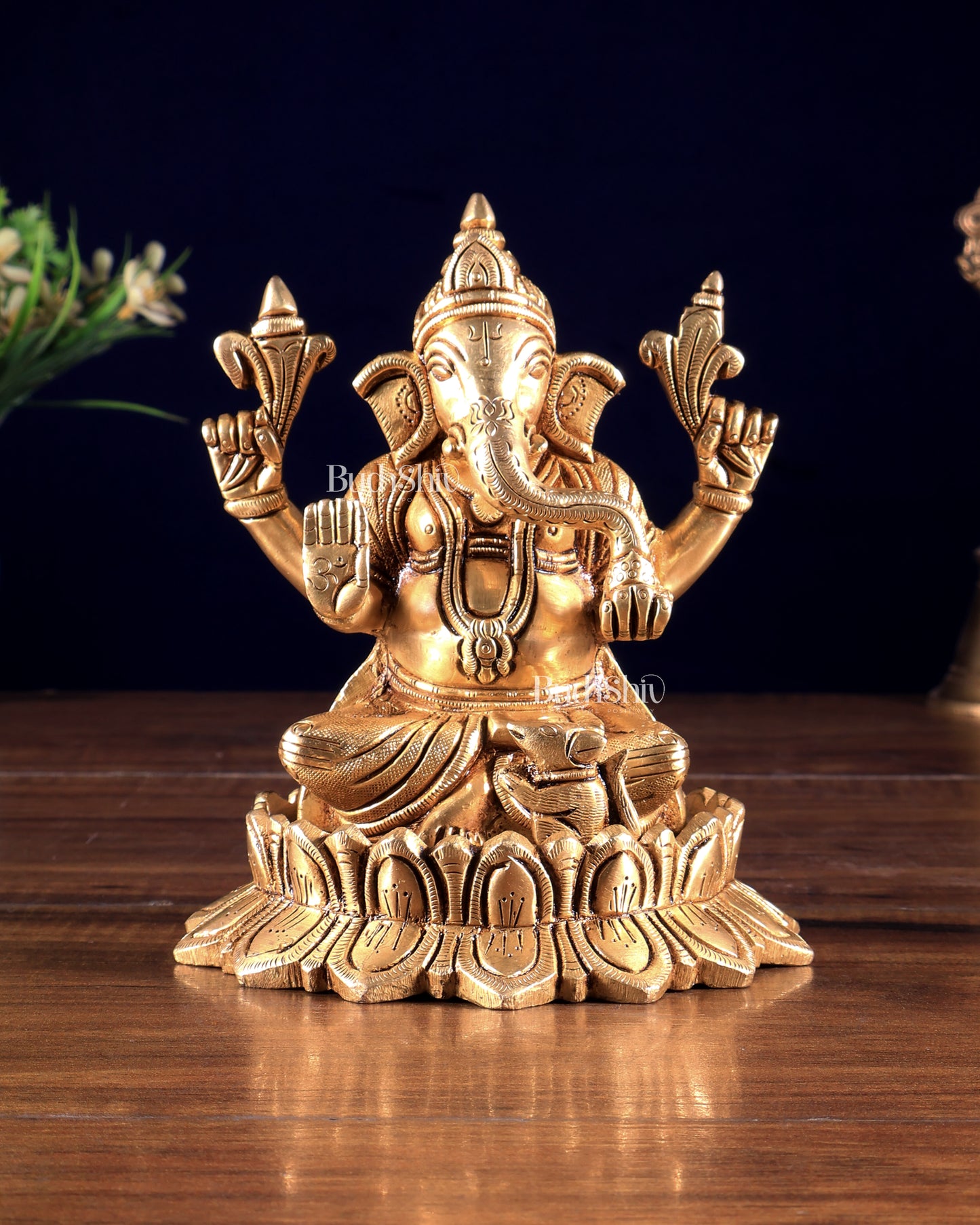 Pure Brass Ganesh Lakshmi on Lotus Idols – Divine Prosperity Duo for Pooja Rooms 6 inch