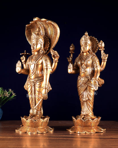 Brass Vishnu and Lakshmi idol pair golden 18"