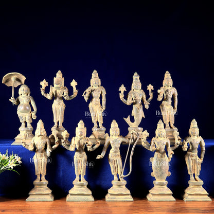 Brass Vishnu Dashavatar Idols vintage patina tone 10 inch