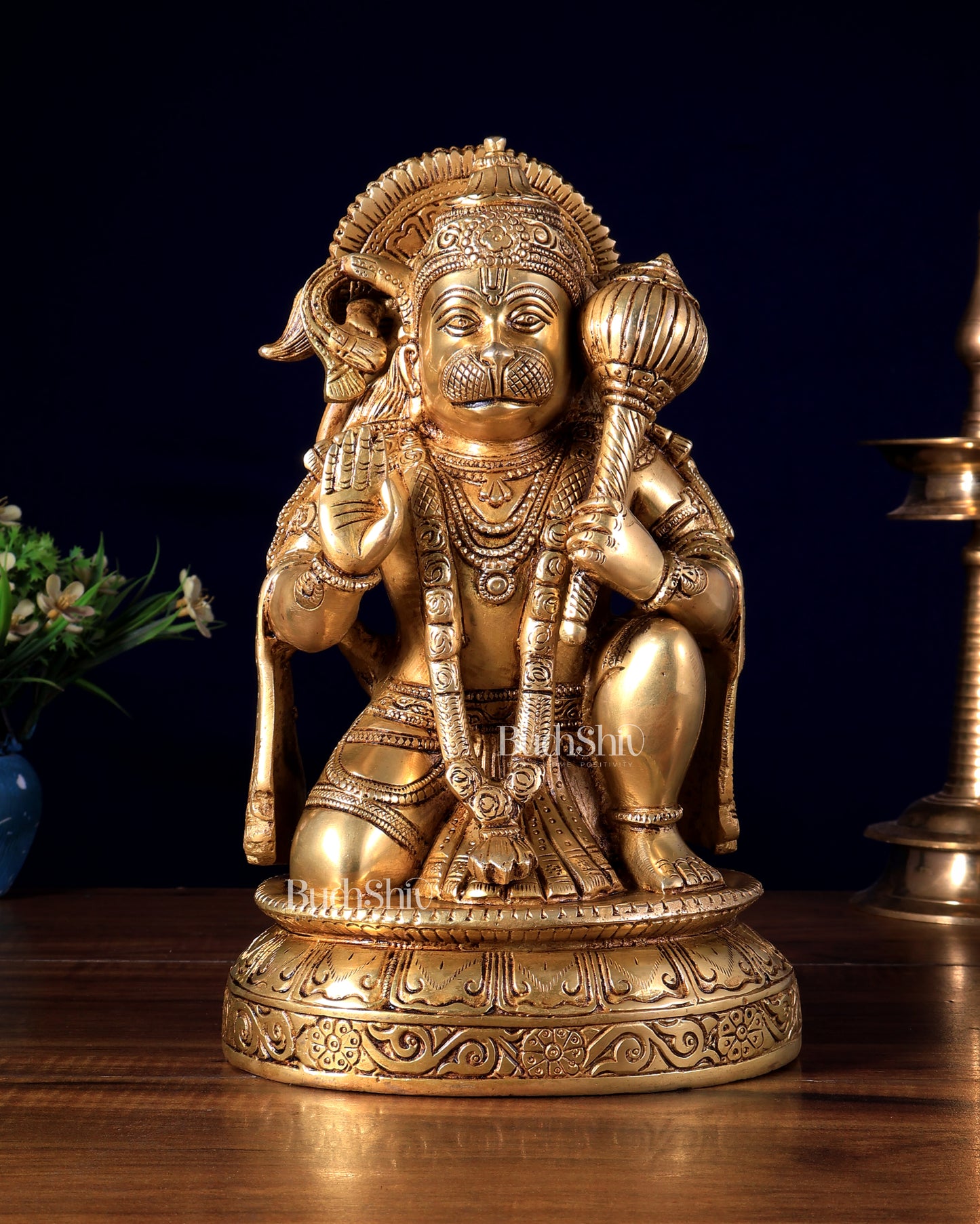 Pure Brass Lord Hanuman Blessing Statue – Superfine Carvings 10.5 inch
