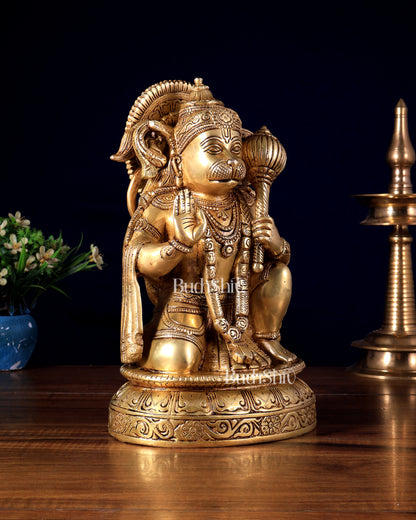 Pure Brass Lord Hanuman Blessing Statue – Superfine Carvings 10.5 inch