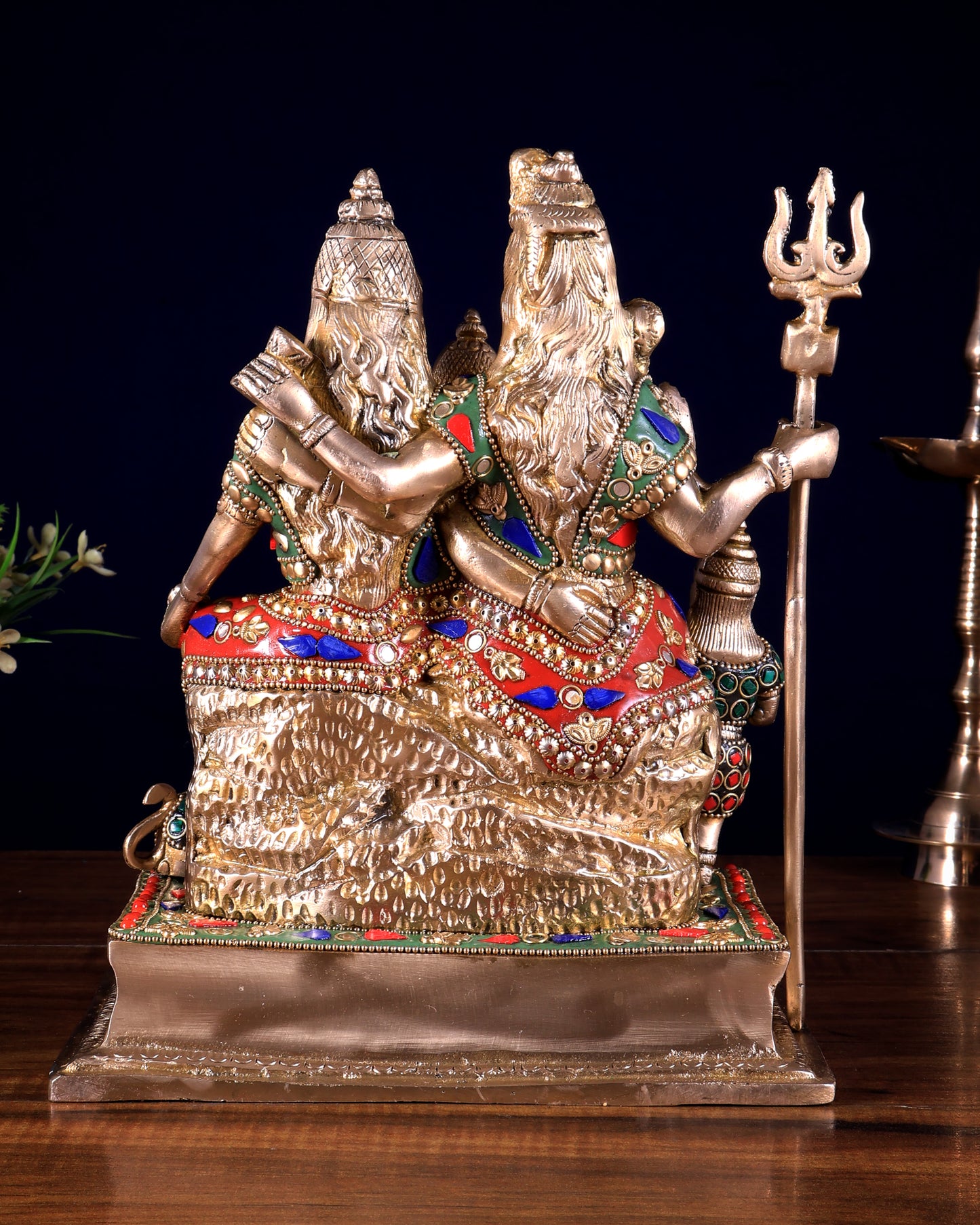 Pure Brass Complete Shiv Parivar Idol - 10 Inch with meenakari