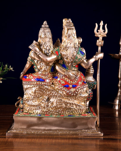 Pure Brass Complete Shiv Parivar Idol - 10 Inch with meenakari