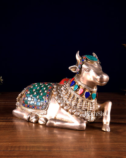 Pure Brass Engraved Nandi Statue – 10" stonework