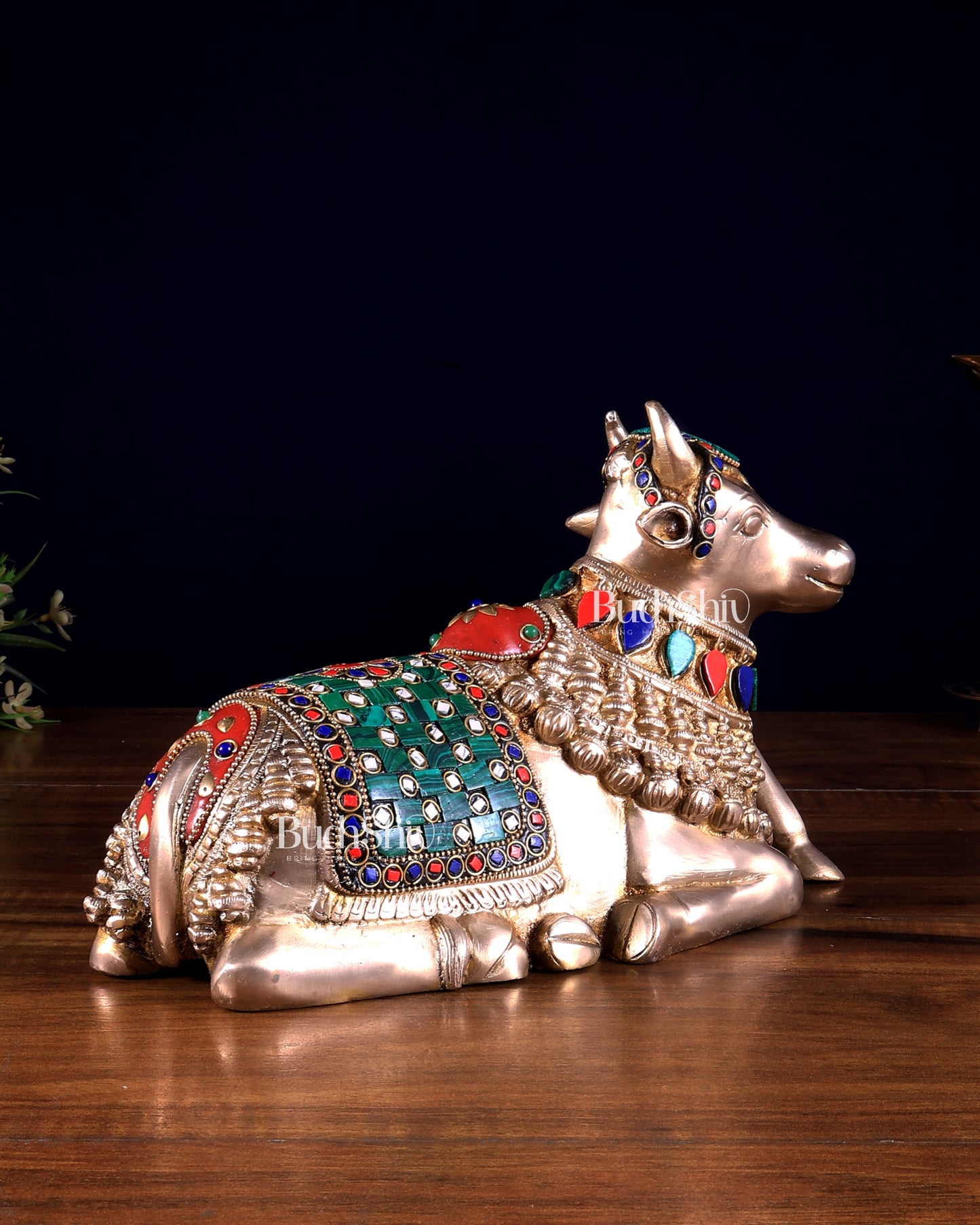 Pure Brass Engraved Nandi Statue – 10" stonework