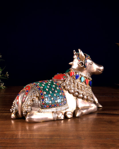 Pure Brass Engraved Nandi Statue – 10" stonework