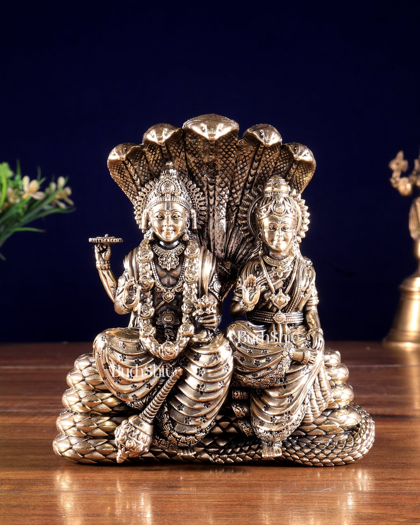Pure Brass Superfine Vishnu Lakshmi under Sheshanaag 5.5 inch
