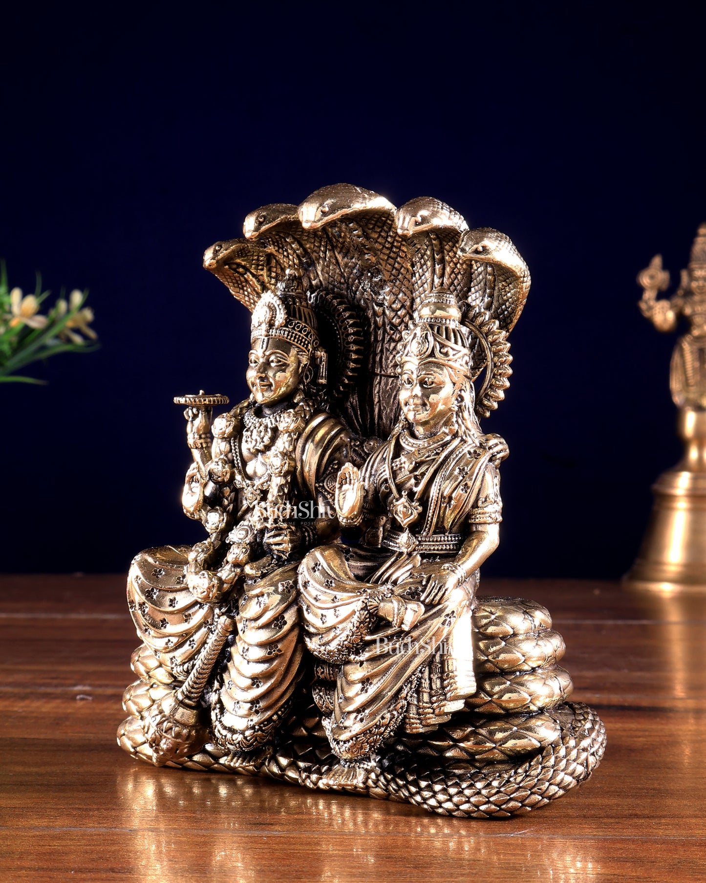 Pure Brass Superfine Vishnu Lakshmi under Sheshanaag 5.5 inch