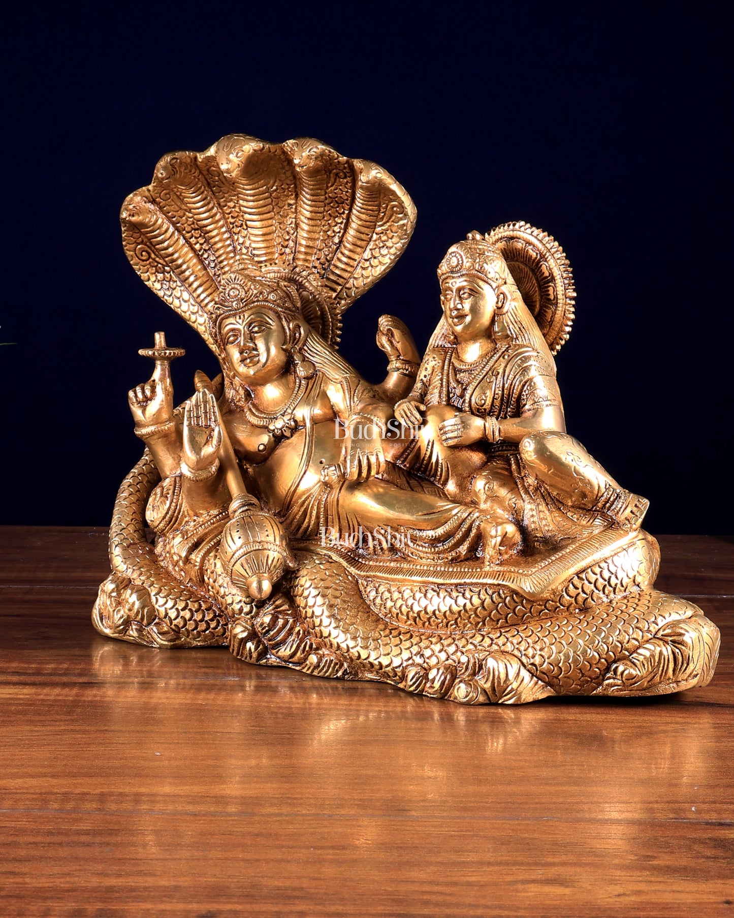 Pure Brass Resting Lakshmi Narayan Idol with Sheshanaag 10 inch