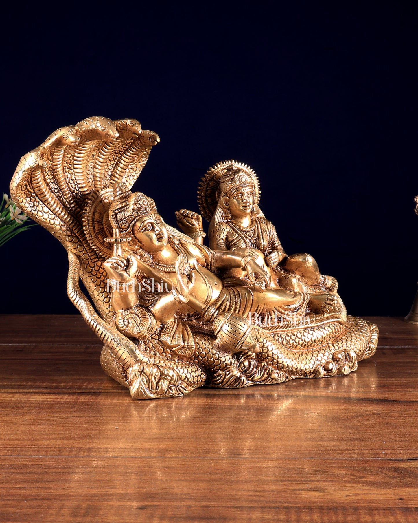 Pure Brass Resting Lakshmi Narayan Idol with Sheshanaag 10 inch