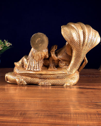Pure Brass Resting Lakshmi Narayan Idol with Sheshanaag 10 inch