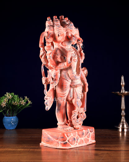 Brass standing Panchmukhi Hanuman Statue  - 17.5 Inch vintage pink patina