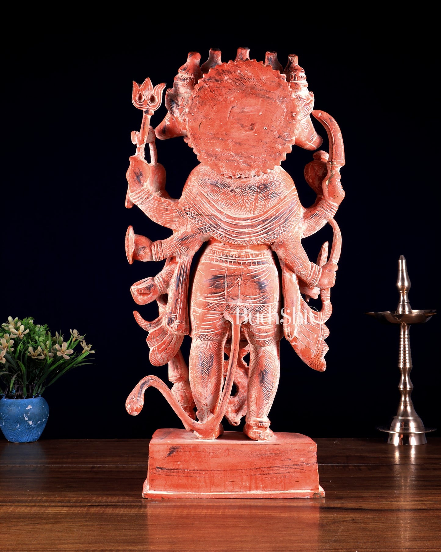 Brass standing Panchmukhi Hanuman Statue  - 17.5 Inch vintage pink patina