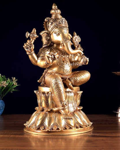 Handcrafted Brass Lord Ganesha Statue - 15" enhanced carvings
