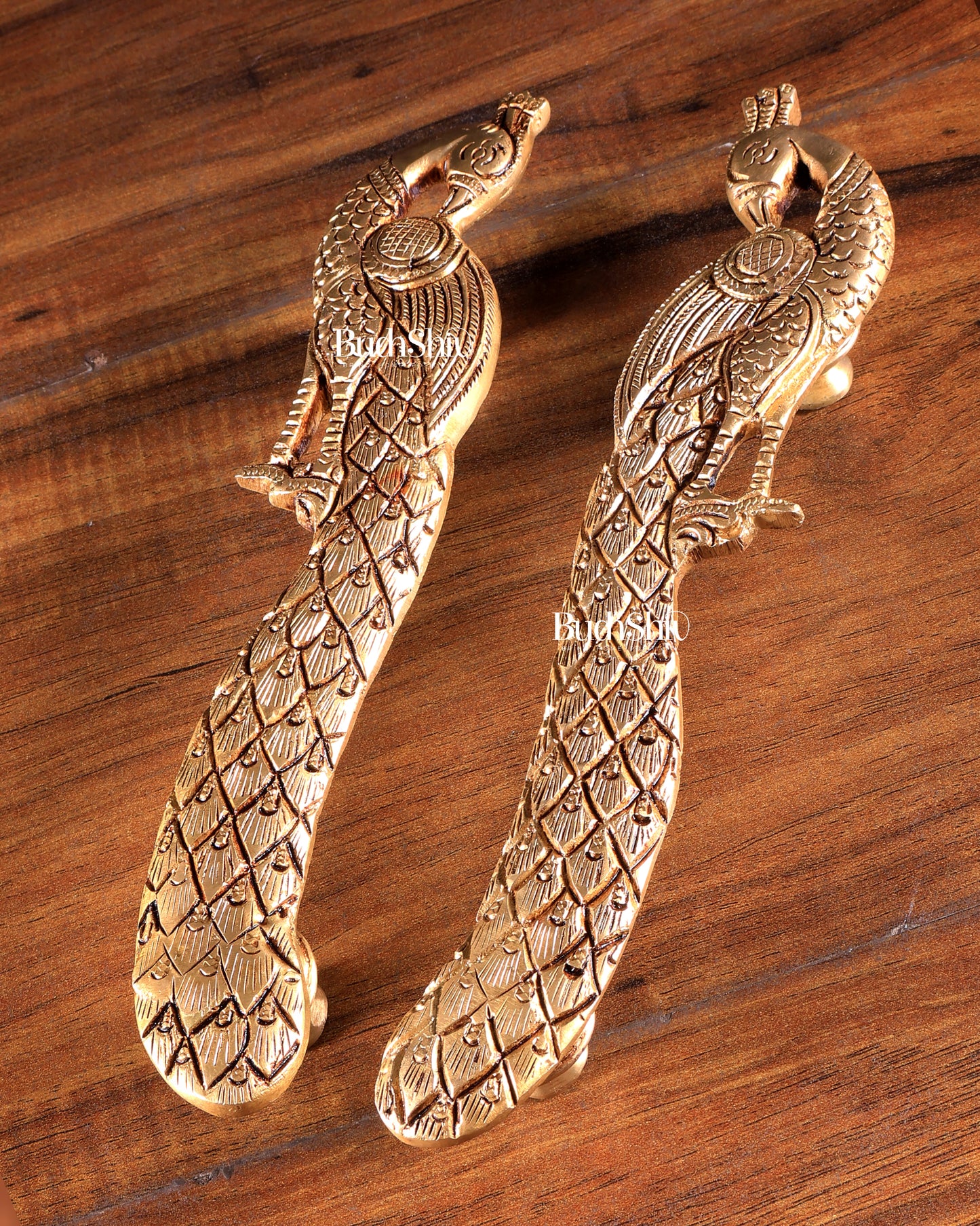 Brass Peacock Design Door Handles (Pair)