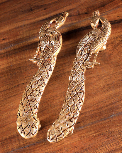 Brass Peacock Design Door Handles (Pair)