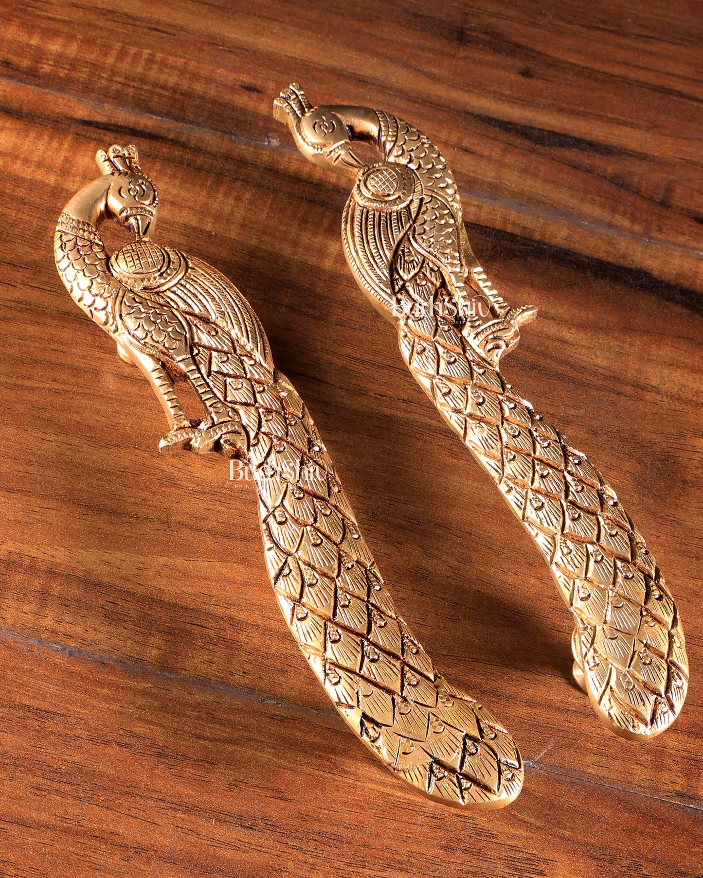 Brass Peacock Design Door Handles (Pair)