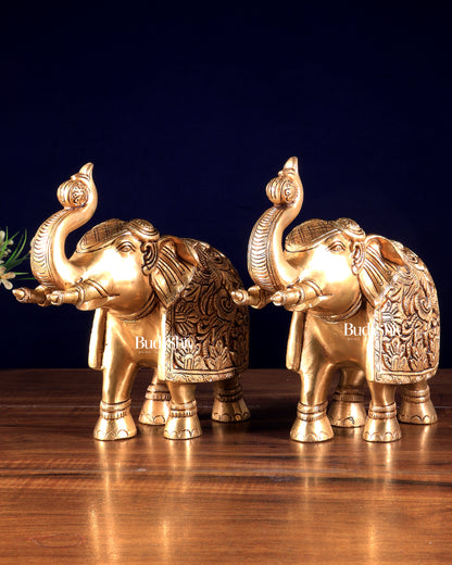 Brass Engraved elephant Statue table accent 7" pair