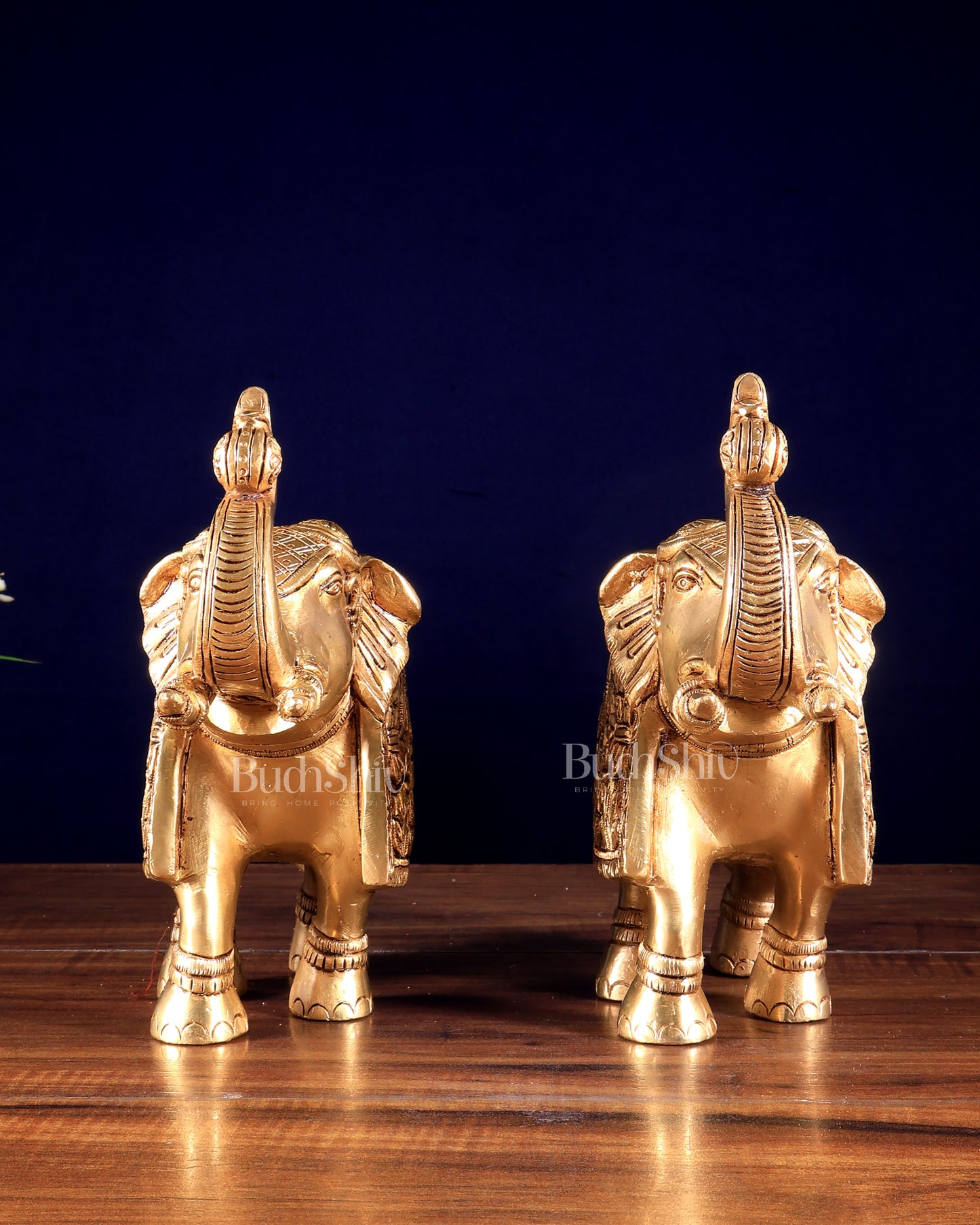 Brass Engraved elephant Statue table accent 7" pair