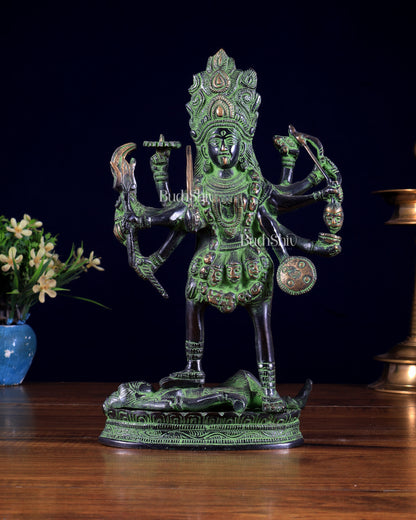 Pure Brass Goddess Kali Statue black and green 10.5 inch