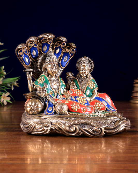 Superfine Brass Lakshmi Narayana Vishnu Idol meenakari