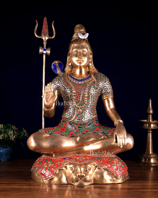 Pure Brass Lord Shiva mahadev Statue - 23" stonework