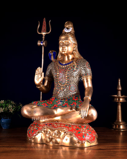 Pure Brass Lord Shiva mahadev Statue - 23" stonework