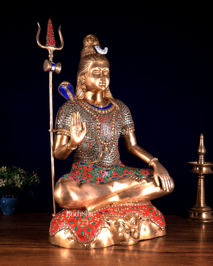 Pure Brass Lord Shiva mahadev Statue - 23" stonework
