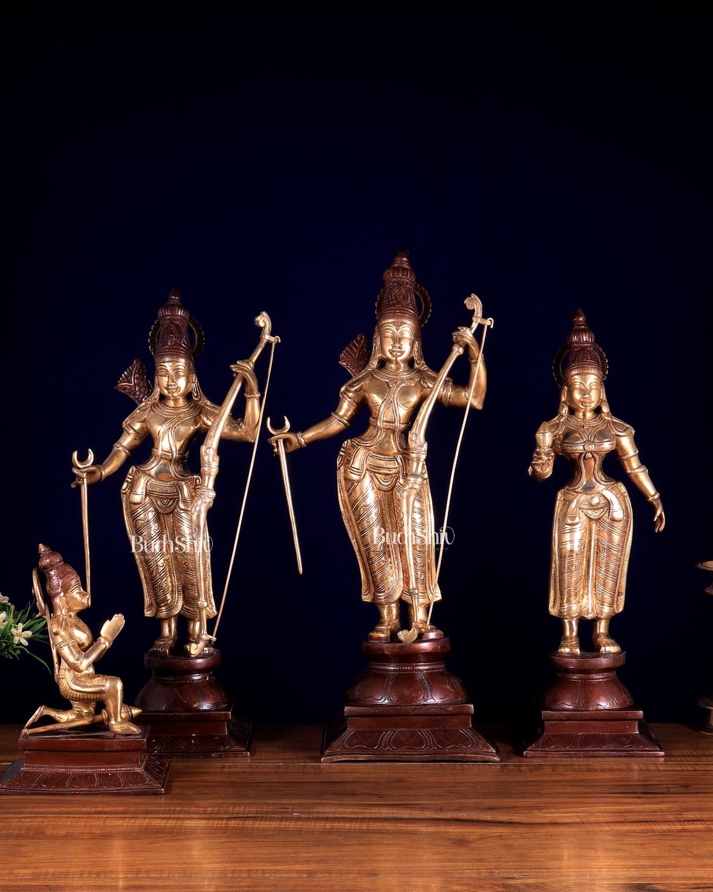 Pure Brass Ram Darbar – Dual Tone | Ram, Sita, Lakshman & Hanuman Idol Set 21 inch