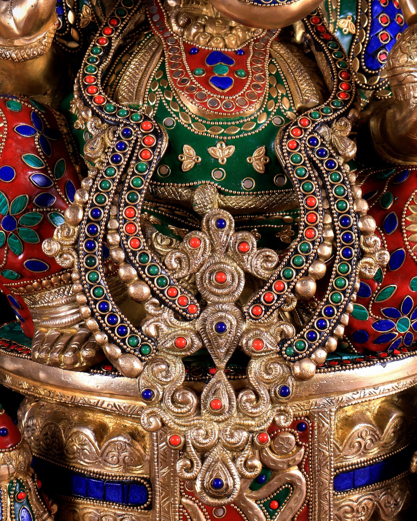 Superfine Handcrafted Brass Ganesha Statue 23 inch floral stonework