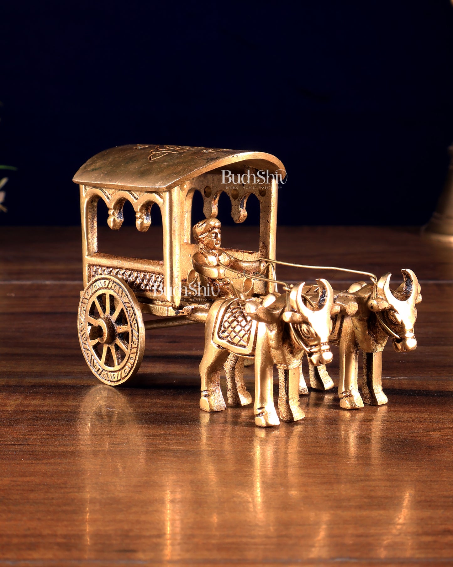 Pure Brass Bullock Cart with Rider – Small Decorative Showpiece 4 inch