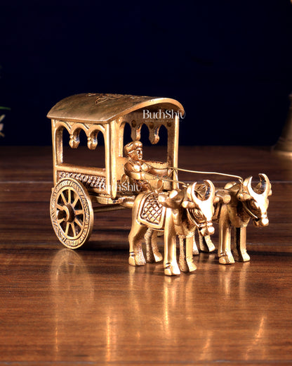 Pure Brass Bullock Cart with Rider – Small Decorative Showpiece 4 inch